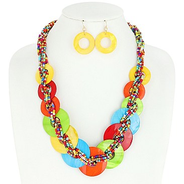 FASHION BOHO STYLE SEED BEAD NECKLACE EARRINGS SET