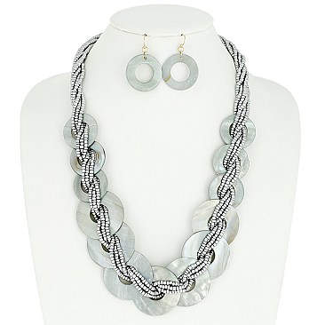 FASHION BOHO STYLE SEED BEAD NECKLACE EARRINGS SET