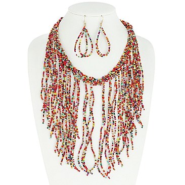 TRENDY BOHO STYLE SEED BEAD NECKLACE EARRINGS SET