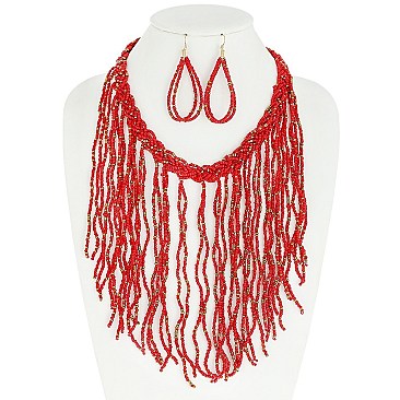 TRENDY BOHO STYLE SEED BEAD NECKLACE EARRINGS SET