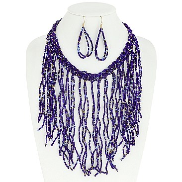 TRENDY BOHO STYLE SEED BEAD NECKLACE EARRINGS SET