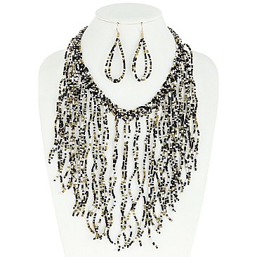 TRENDY BOHO STYLE SEED BEAD NECKLACE EARRINGS SET