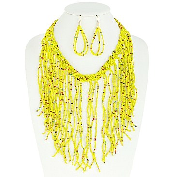 TRENDY BOHO STYLE SEED BEAD NECKLACE EARRINGS SET