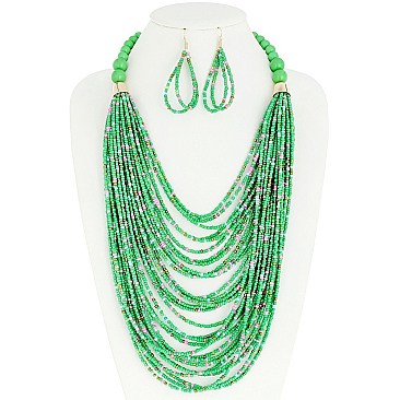 Stylish Fashion Seed Bead Necklace Earrings Set