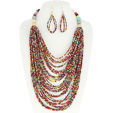 Stylish Fashion Seed Bead Necklace Earrings Set