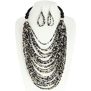 Stylish Fashion Seed Bead Necklace Earrings Set