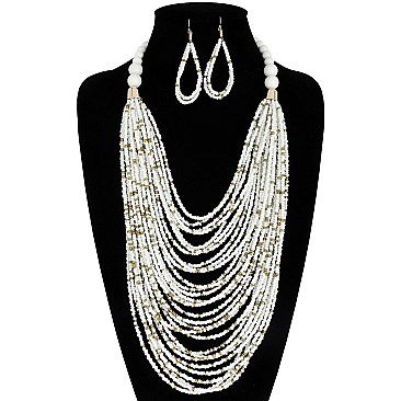 Stylish Fashion Seed Bead Necklace Earrings Set