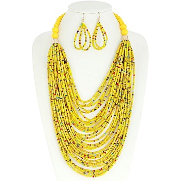 Stylish Fashion Seed Bead Necklace Earrings Set