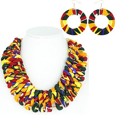 KENTE THEME TWIST FASHION NECKLACE AND EARRING SET