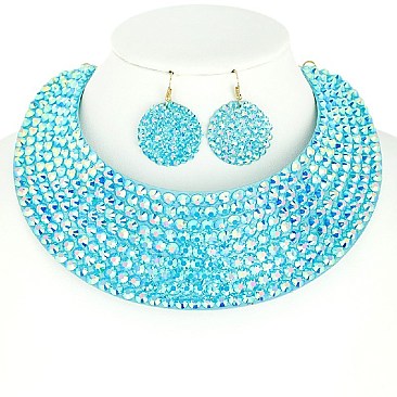 RHINESTONE BIB CHOKER STATEMENT NECKLACE SET