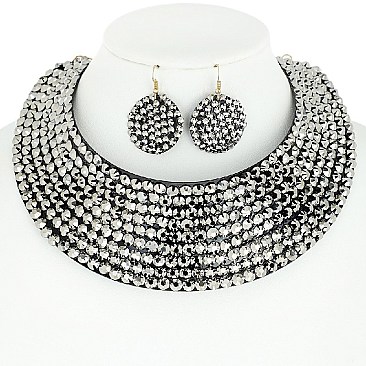 RHINESTONE BIB CHOKER STATEMENT NECKLACE SET