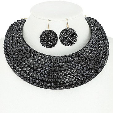 RHINESTONE BIB CHOKER STATEMENT NECKLACE SET