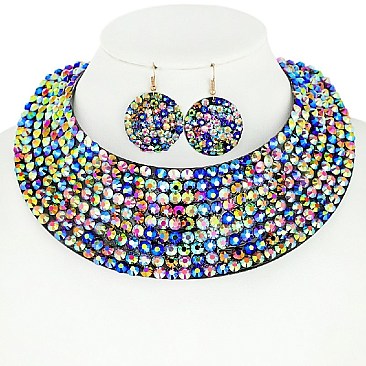 RHINESTONE BIB CHOKER STATEMENT NECKLACE SET