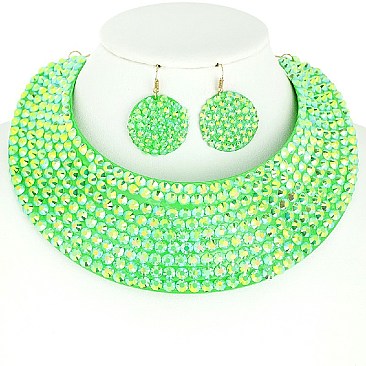 RHINESTONE BIB CHOKER STATEMENT NECKLACE SET