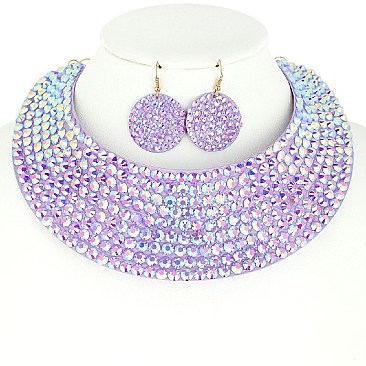 RHINESTONE BIB CHOKER STATEMENT NECKLACE SET