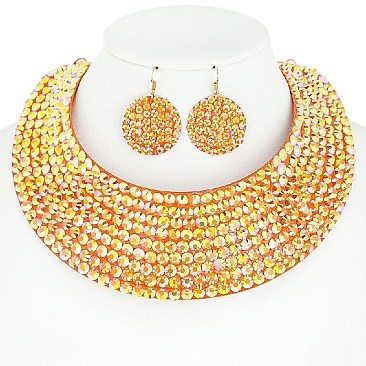 RHINESTONE BIB CHOKER STATEMENT NECKLACE SET