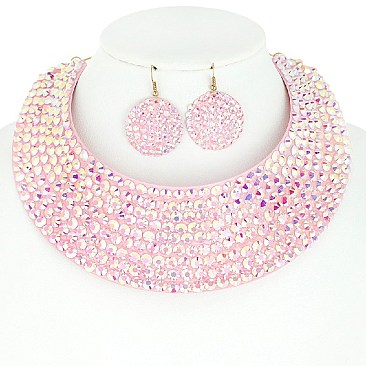 RHINESTONE BIB CHOKER STATEMENT NECKLACE SET