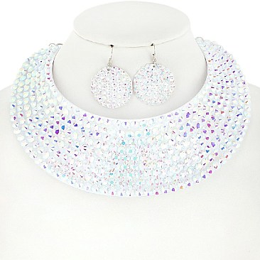 RHINESTONE BIB CHOKER STATEMENT NECKLACE SET