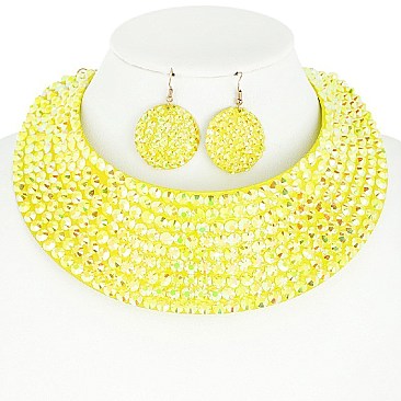 RHINESTONE BIB CHOKER STATEMENT NECKLACE SET