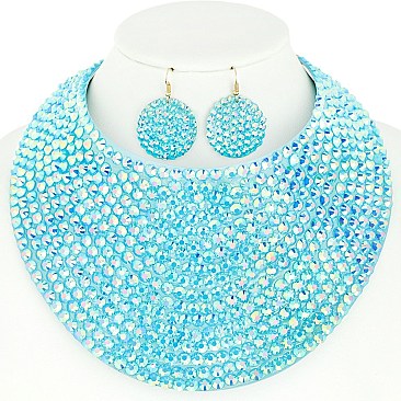 LARGE RHINESTONE BIB CHOKER STATEMENT NECKLACE SET