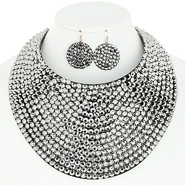 LARGE RHINESTONE BIB CHOKER STATEMENT NECKLACE SET