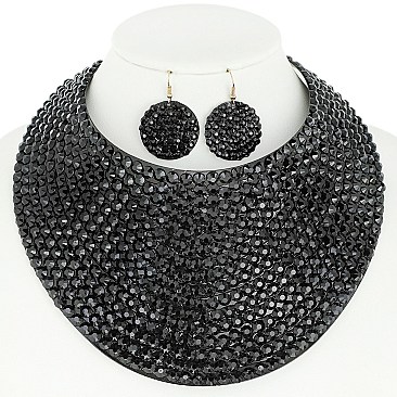 LARGE RHINESTONE BIB CHOKER STATEMENT NECKLACE SET