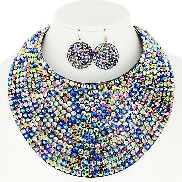 LARGE RHINESTONE BIB CHOKER STATEMENT NECKLACE SET