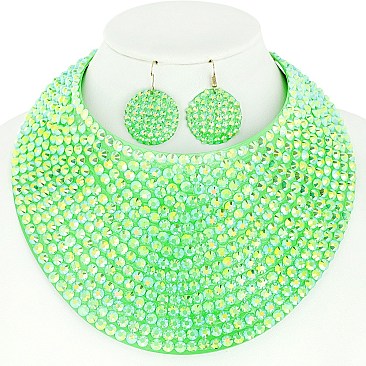 LARGE RHINESTONE BIB CHOKER STATEMENT NECKLACE SET