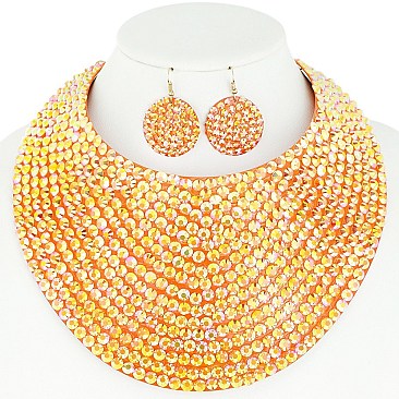 LARGE RHINESTONE BIB CHOKER STATEMENT NECKLACE SET