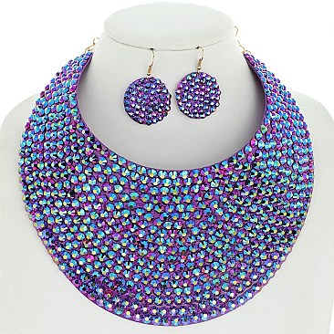 LARGE RHINESTONE BIB CHOKER STATEMENT NECKLACE SET