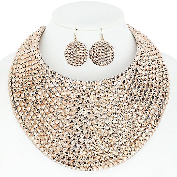 LARGE RHINESTONE BIB CHOKER STATEMENT NECKLACE SET