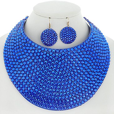 LARGE RHINESTONE BIB CHOKER STATEMENT NECKLACE SET