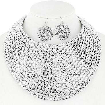 LARGE RHINESTONE BIB CHOKER STATEMENT NECKLACE SET