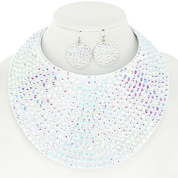 LARGE RHINESTONE BIB CHOKER STATEMENT NECKLACE SET