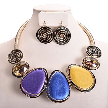 WIRED COLOR BLOCKING NECKLACE SET
