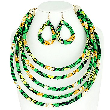 KENTE THEME FIVE STRANDS FASHION NECKLACE AND EARRING SET
