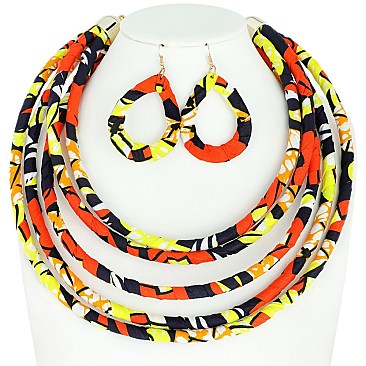 KENTE THEME FIVE STRANDS FASHION NECKLACE AND EARRING SET