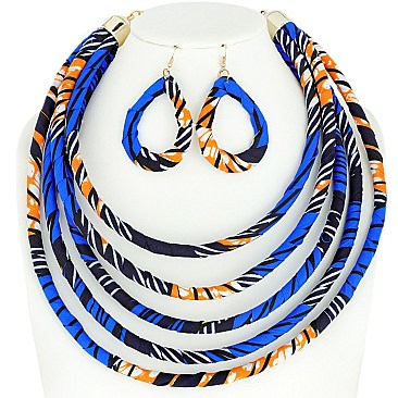 KENTE THEME FIVE STRANDS FASHION NECKLACE AND EARRING SET