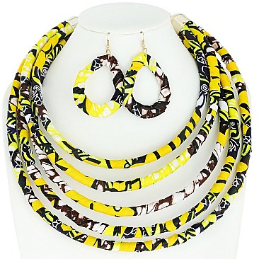 KENTE THEME FIVE STRANDS FASHION NECKLACE AND EARRING SET