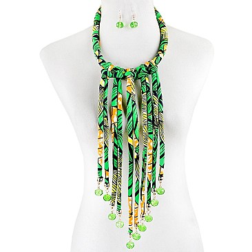 KENTE FABRIC FRINGE BIB FASHION NECKLACE AND EARRING SET