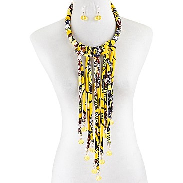 KENTE FABRIC FRINGE BIB FASHION NECKLACE AND EARRING SET