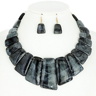 ELEGANT MARBLE BIB STATEMENT NECKLACE AND EARRINGS SET