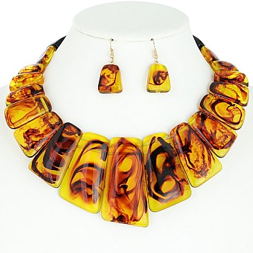 ELEGANT MARBLE BIB STATEMENT NECKLACE AND EARRINGS SET