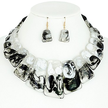 ELEGANT MARBLE BIB STATEMENT NECKLACE AND EARRINGS SET