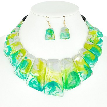 ELEGANT MARBLE BIB STATEMENT NECKLACE AND EARRINGS SET