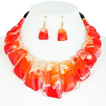 ELEGANT MARBLE BIB STATEMENT NECKLACE AND EARRINGS SET