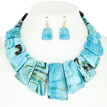 ELEGANT MARBLE BIB STATEMENT NECKLACE AND EARRINGS SET