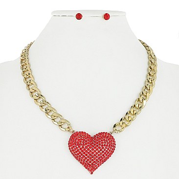 CRYSTAL HEART CHAIN STATEMENT NECKLACE SET