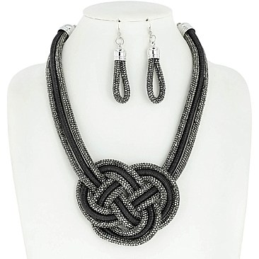 TRENDY KNOTTED ROPE STATEMENT NECKLACE & EARRINGS SET