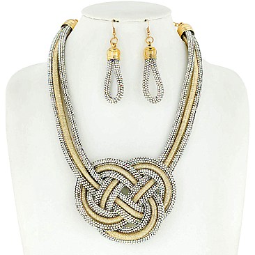 TRENDY KNOTTED ROPE STATEMENT NECKLACE & EARRINGS SET